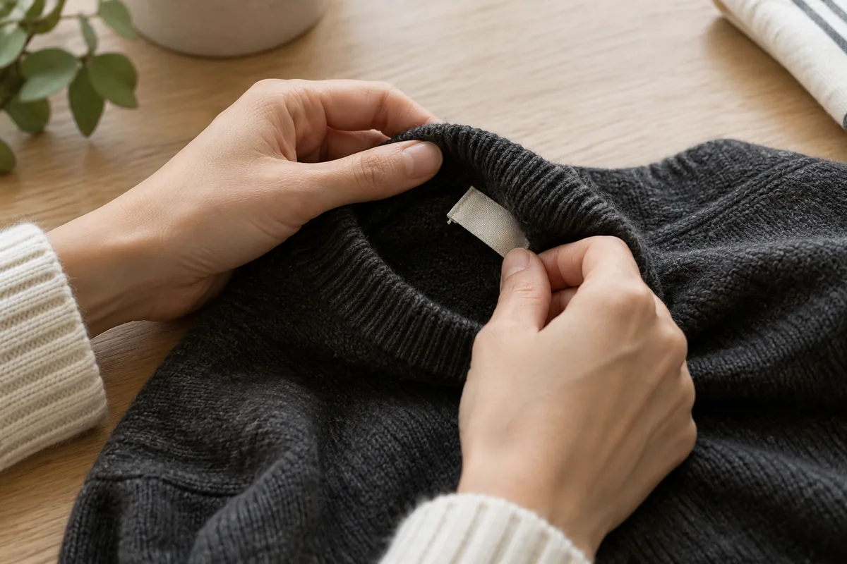Checking a knitted garment's care label